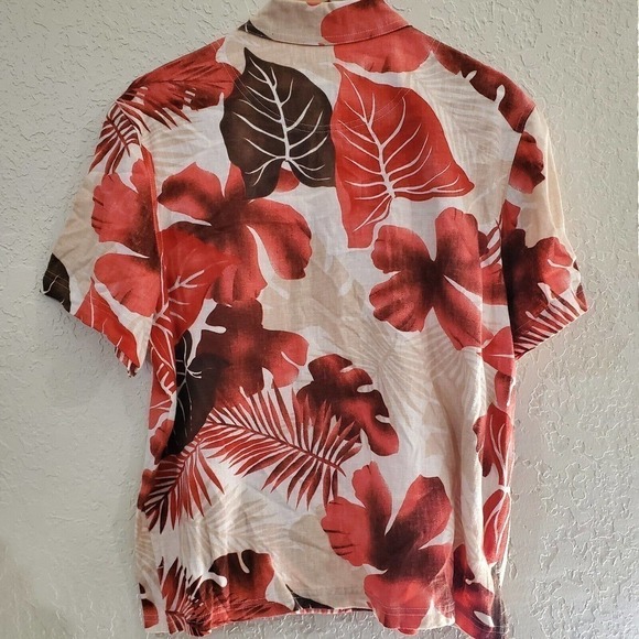 Vintage 90's Stonebridge Linen Blend Red Tropical Button Up Blouse Size Large - Picture 7 of 9